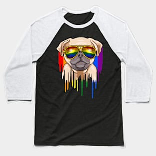 Cute Pug Wearing Rainbow Sunglasses Baseball T-Shirt